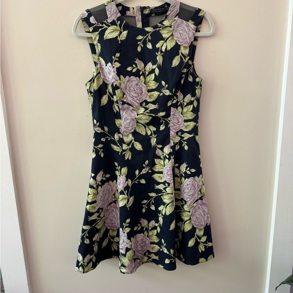 RAG AND BONE Floral Fit & Flare Mesh Back Dress Size 6